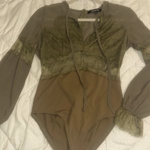 Strut and Bolt Olive lace inlay small bodysuit
